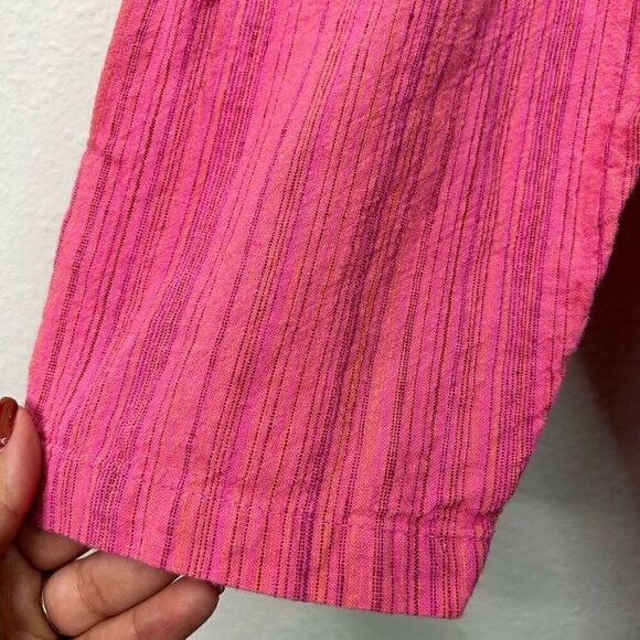 Hot Cotton Women’s Pink Micro Stripe Linen Blend Lagenlook Button Up Top Size 1X - Picture 4 of 12